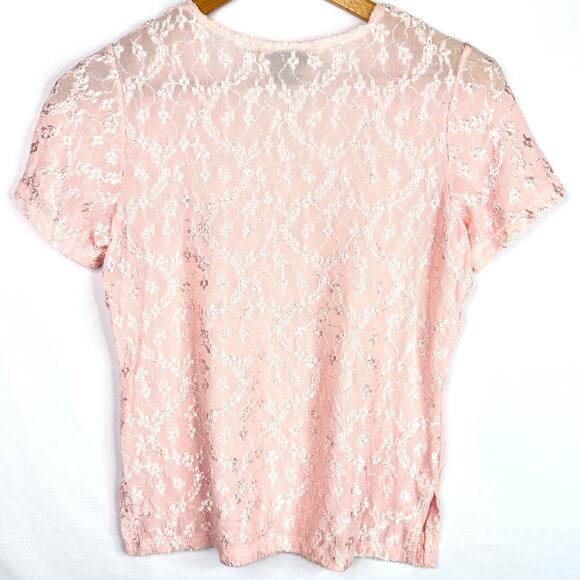 Vintage Notations Baby Pink Floral Lace T-Shirt Small - Picture 2 of 6